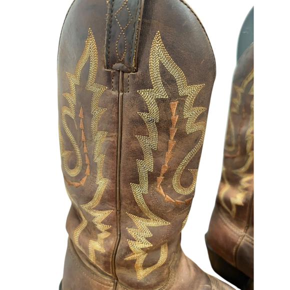 Women's Justin Brown Gold Embroidered Heeled Cowboy Boots 7.5 - Picture 5 of 8